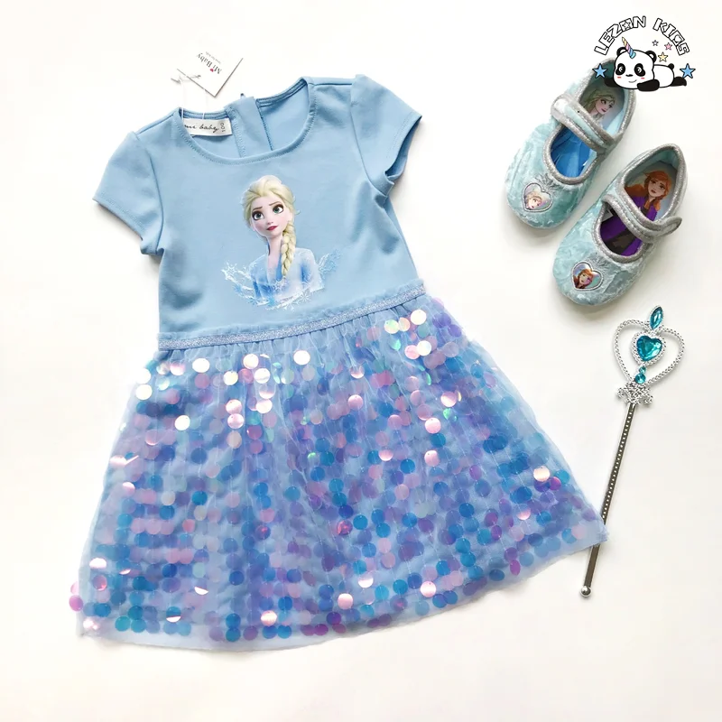 LEZONKIDS - Vestido infantil com lantejoulas de morango, manga bufante e tule rosa para meninas 2020